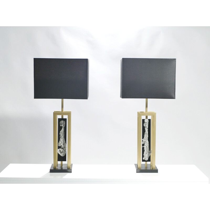 Set of 2 large vintage lamps in brass by Philippe Cheverny - 1970s