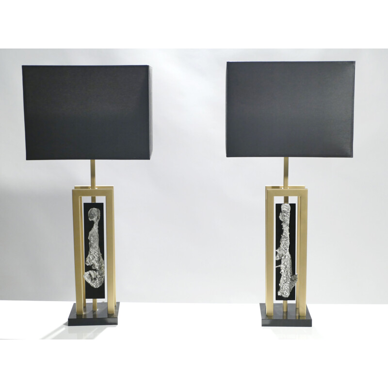 Set of 2 large vintage lamps in brass by Philippe Cheverny - 1970s