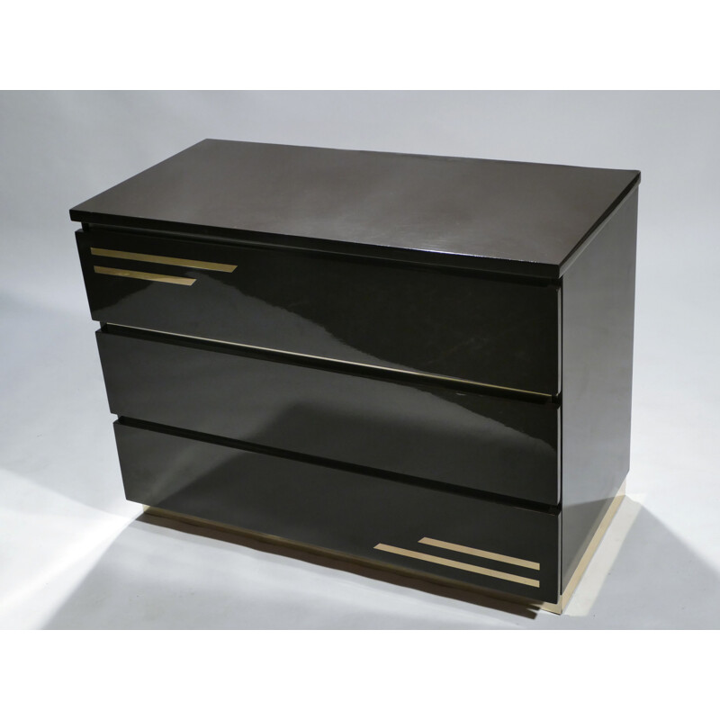 Vintage black dresser in brass by J.C. Mahey for Romeo Paris - 1970s