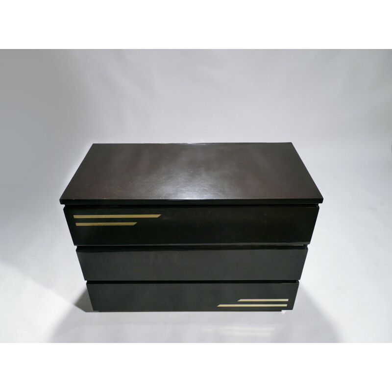 Vintage black dresser in brass by J.C. Mahey for Romeo Paris - 1970s