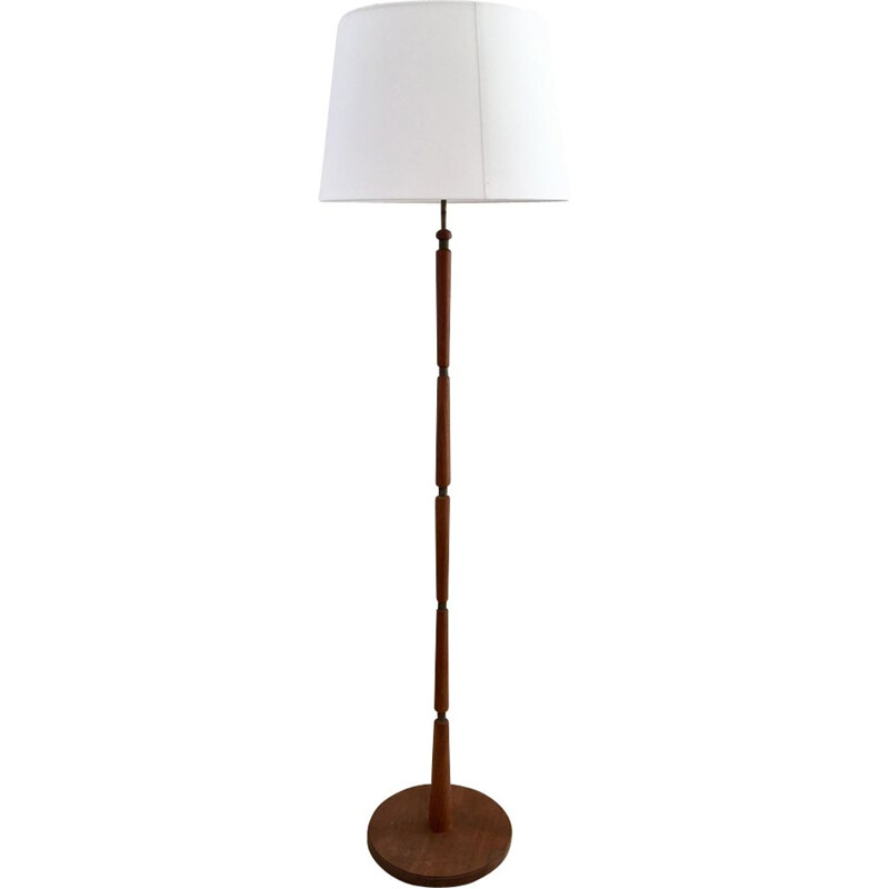 Lampadaire danois vintage en teck et laiton