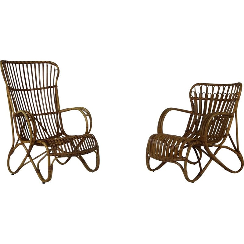 Vintage set of 2 lounge chairs in rattan 