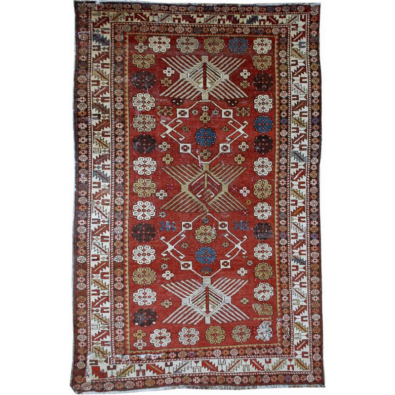 Vintage handmade antique Caucasian Shirvan rug 