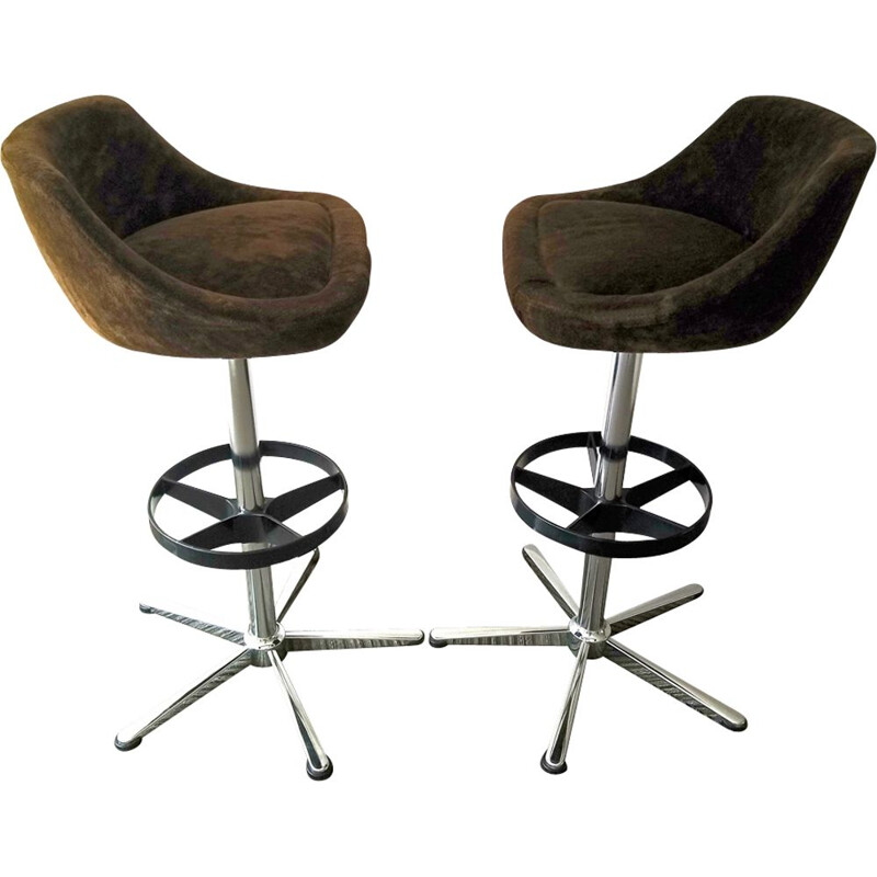 Set of 2 vintage stools in velvet