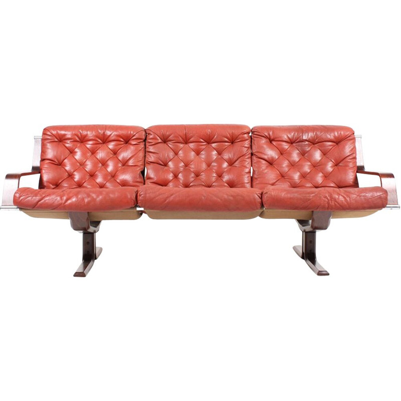 Vintage 3-seater sofa in red leather