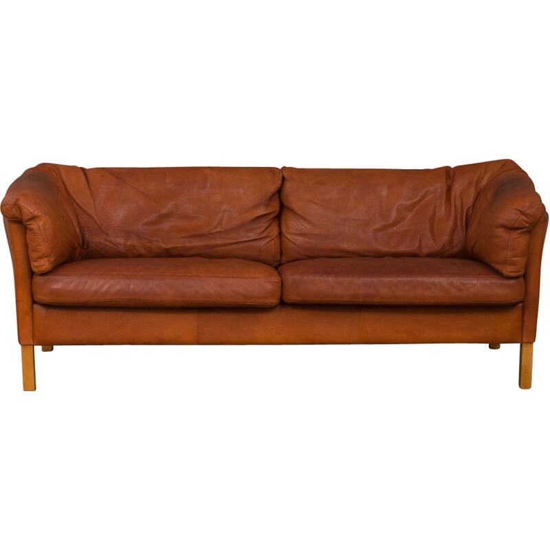 Vintage 2-seater sofa in brown leather by Mogens Hansen