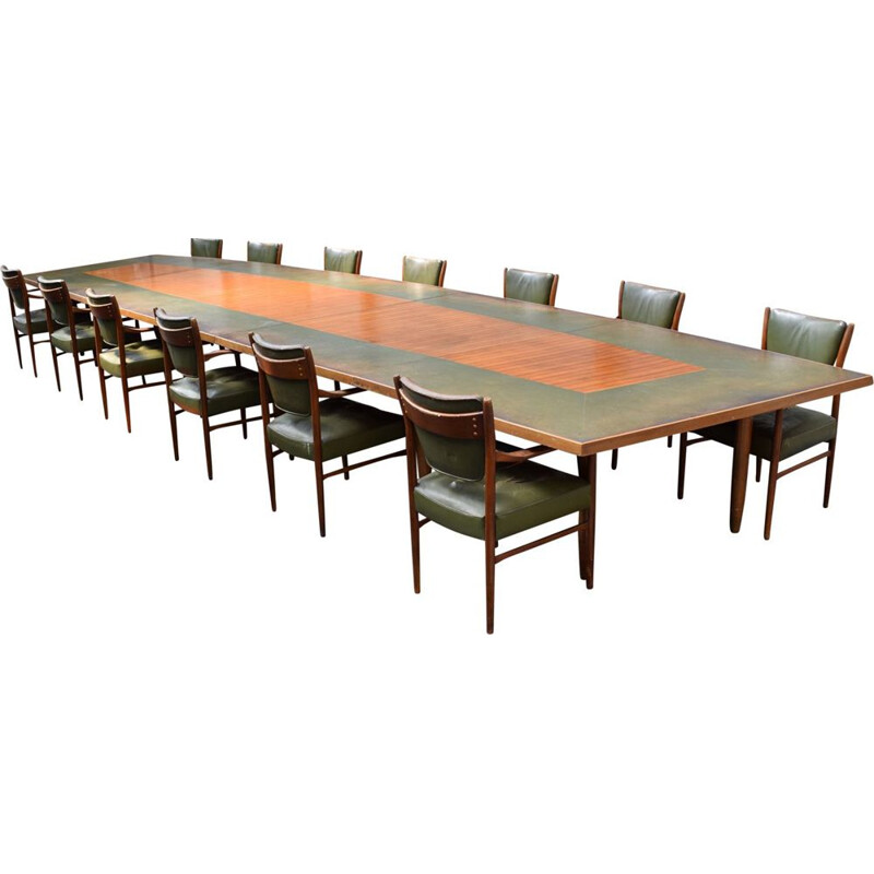 Vintage large conference table in rosewood with 13 chairs