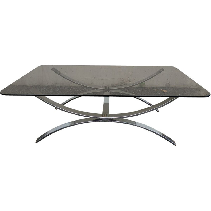 Rectangular Vintage coffee table in glass and metal