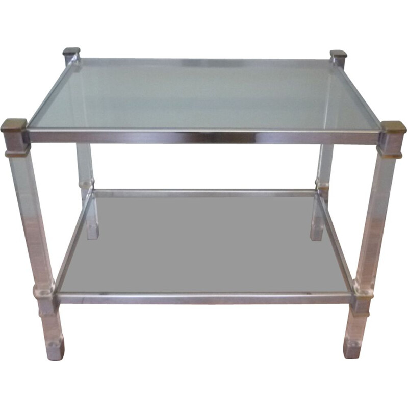 Table basse vintage en plexiglas verre et métal, 1960