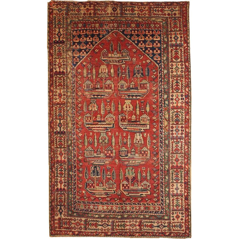 Handmade antique prayer Turkish Anatolian rug 