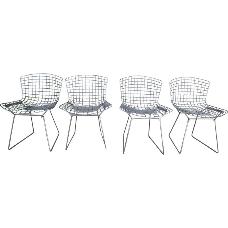 Serie de 4 chaises Bertoia chromées éditées par Knoll