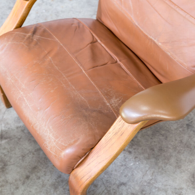 Brown armchair and ottoman by Oddvin Rykken for Rykken & Co