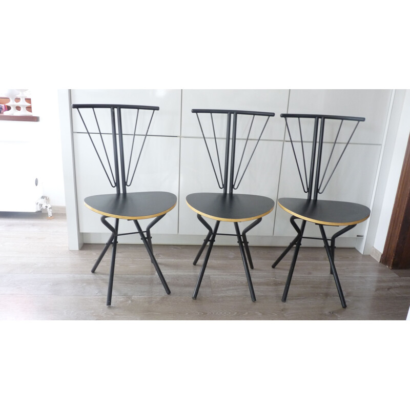 Set of 3 belgian black folding chairs - 1970s
