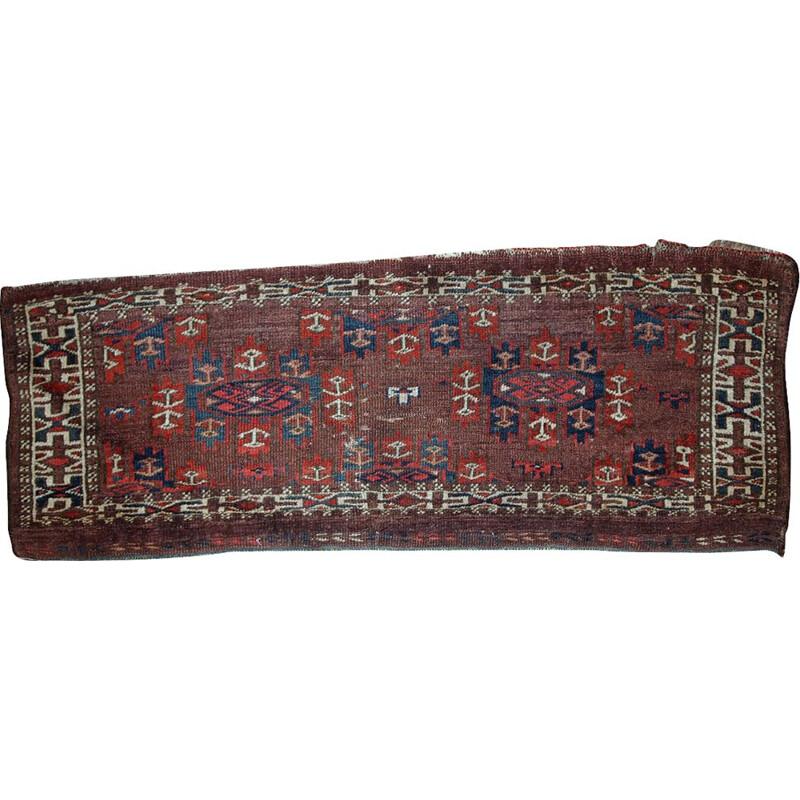 Handmade antique collectible dark burgundy rug by Turkmen Yomud - 1930s