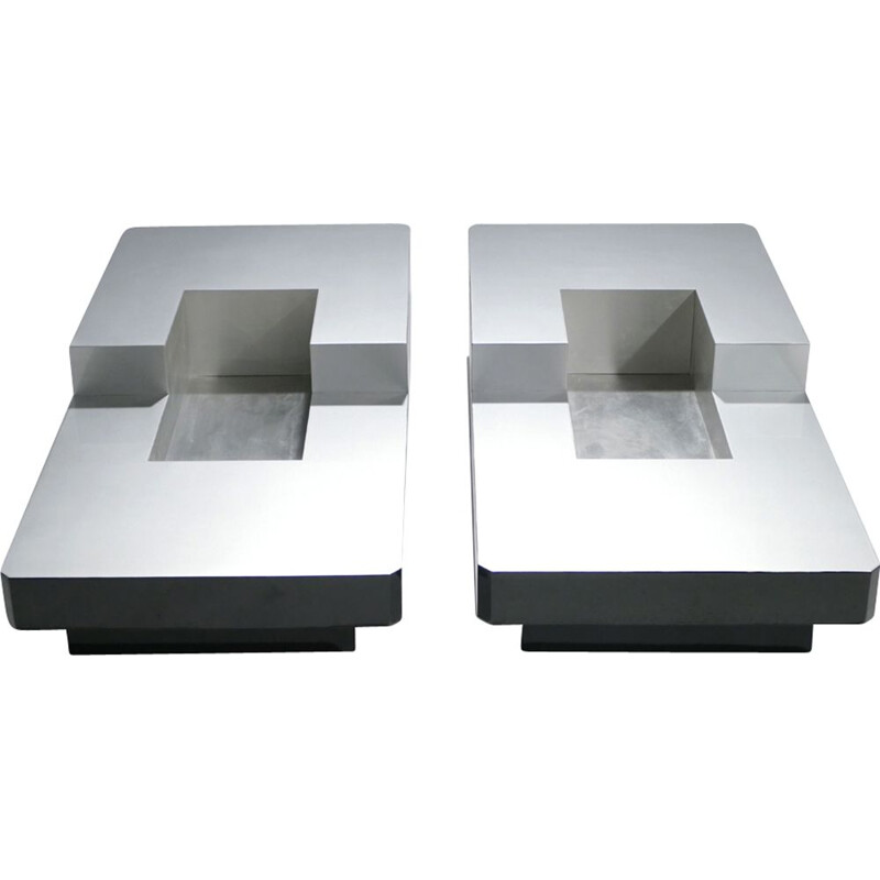 Set of 2 coffee tables in stainless steel 1970s