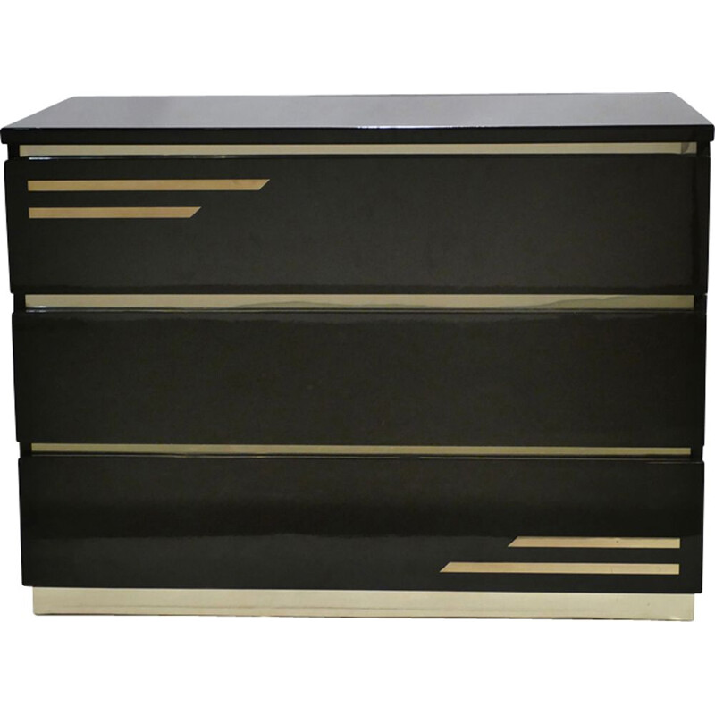 Vintage black dresser in brass by J.C. Mahey for Romeo Paris - 1970s