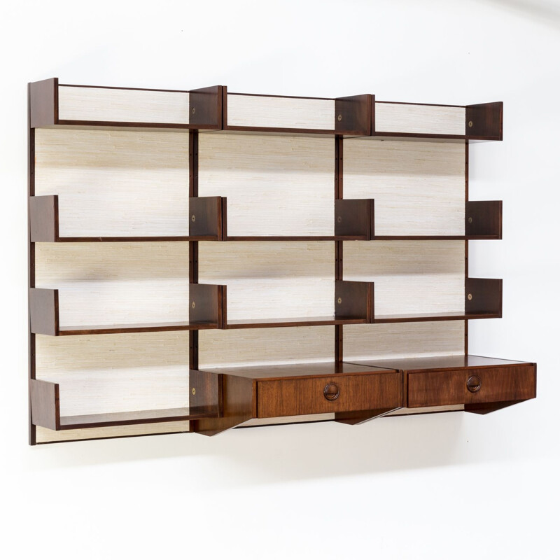 Vintage wall unit  rosewood and seagrass canvas by Marten Franckema for Fristho