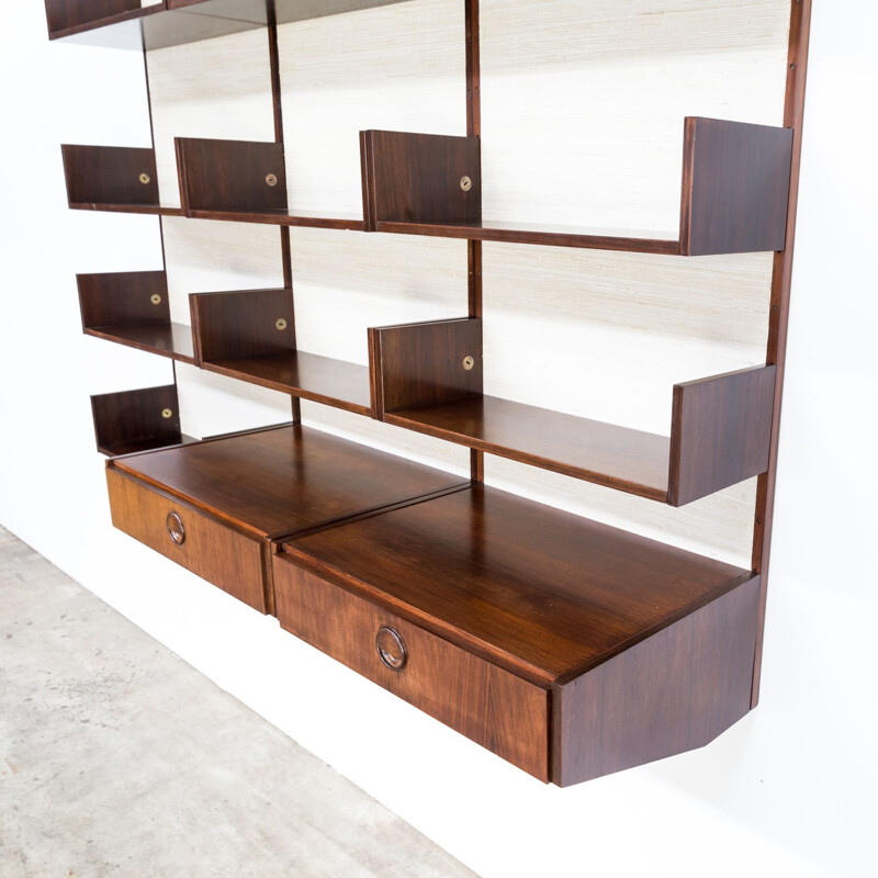 Vintage wall unit  rosewood and seagrass canvas by Marten Franckema for Fristho