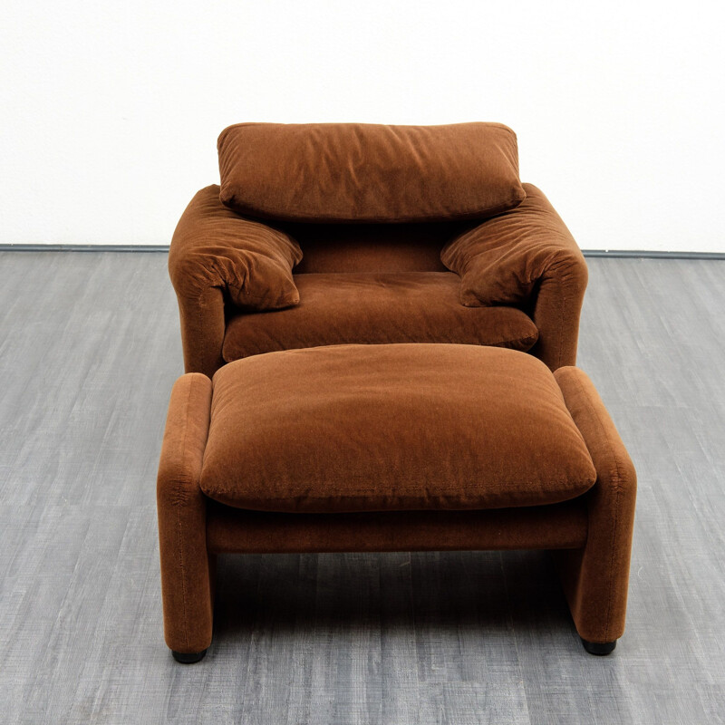 Fauteuil lounge vintage avec pouf Maralunga pour Cassina