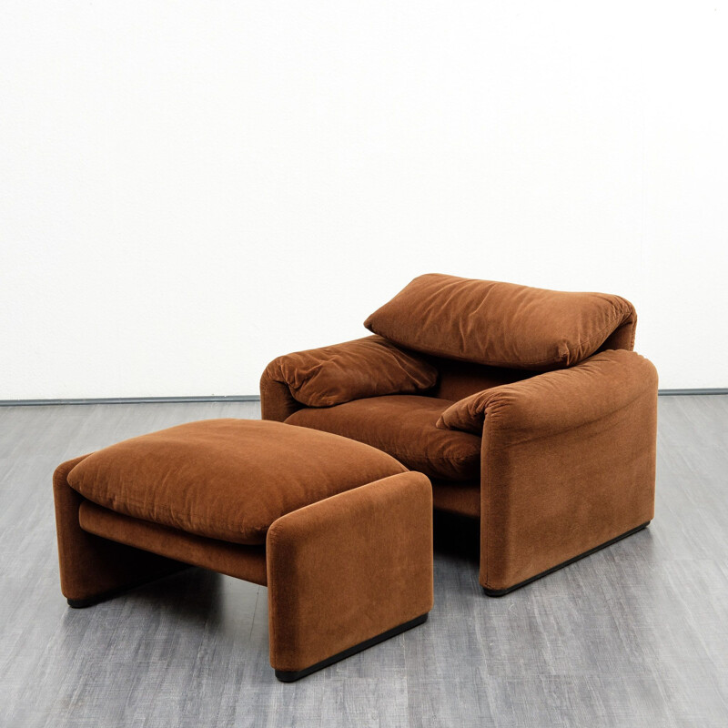 Fauteuil lounge vintage avec pouf Maralunga pour Cassina