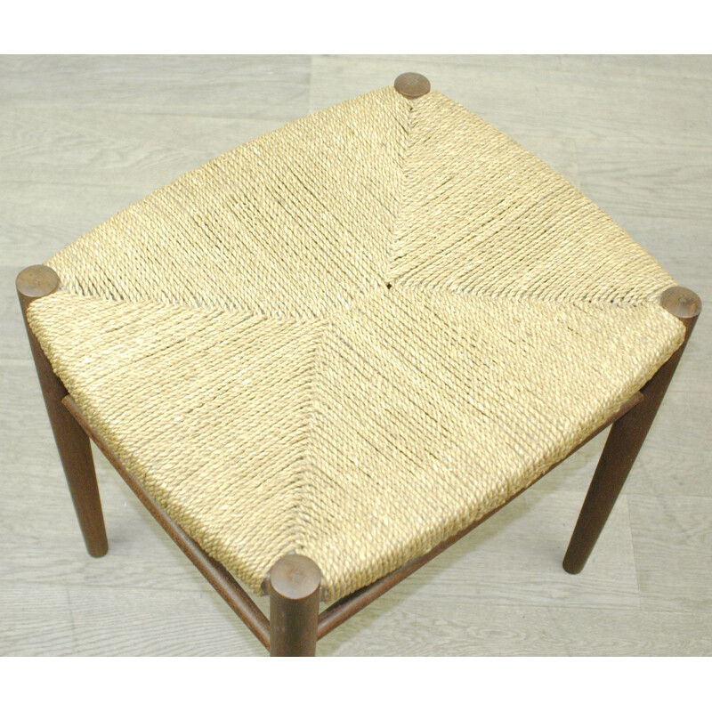 Vintage Scandinavian stool in teak and cord 