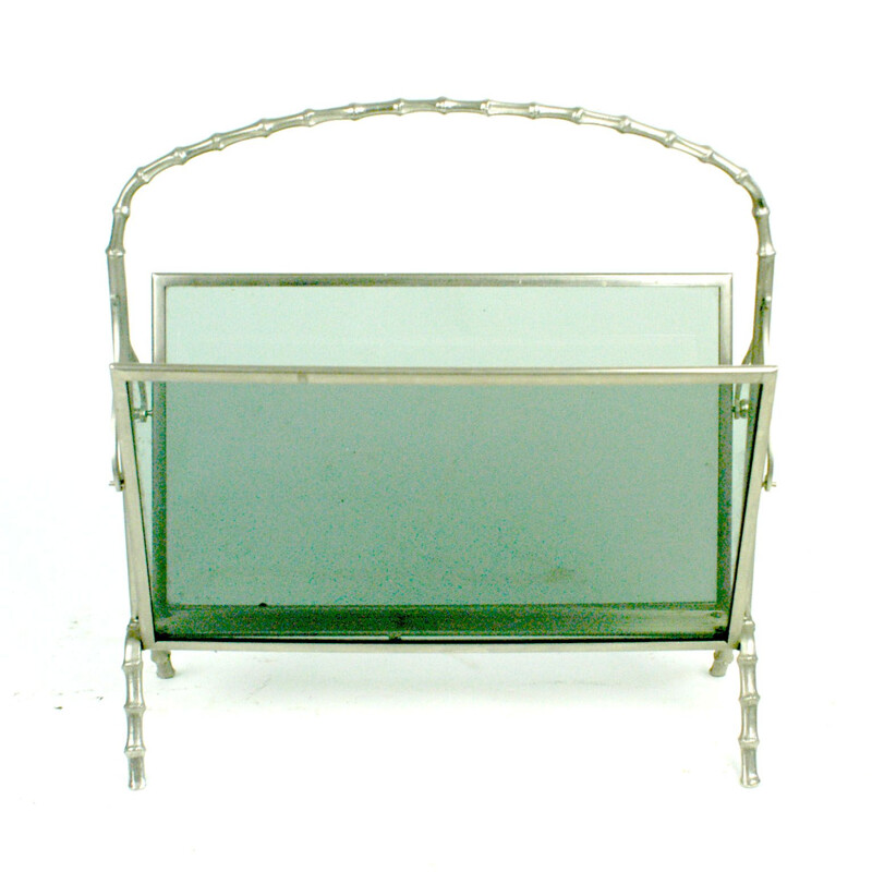 Vintage silver plated brass magazine rack by Maison Bagues, France 1960