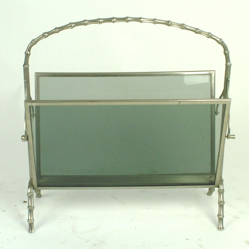 Vintage silver plated brass magazine rack by Maison Bagues, France 1960