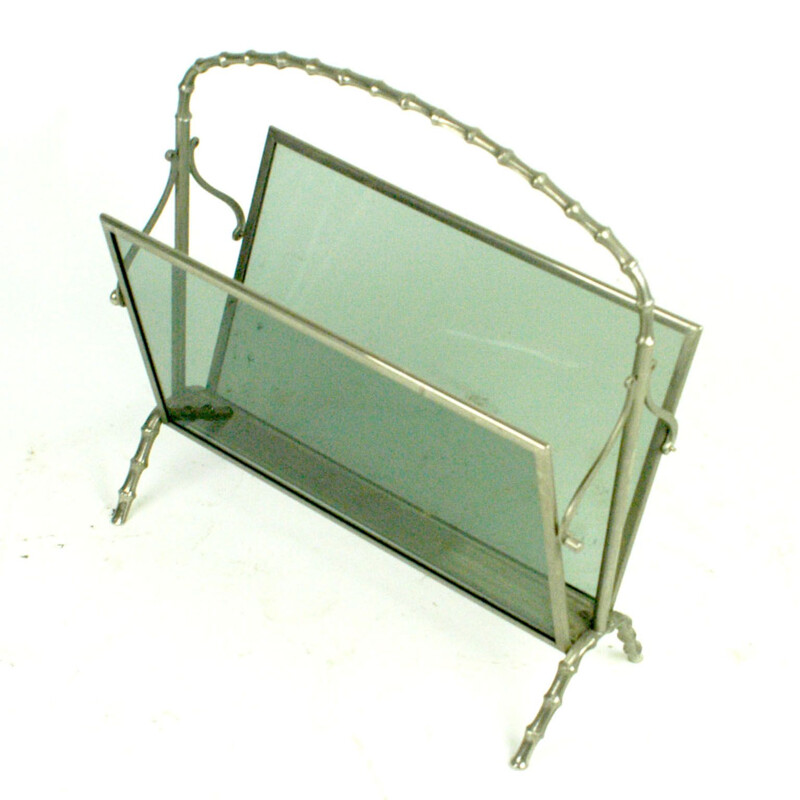 Vintage silver plated brass magazine rack by Maison Bagues, France 1960