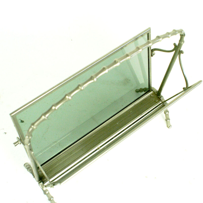 Vintage silver plated brass magazine rack by Maison Bagues, France 1960