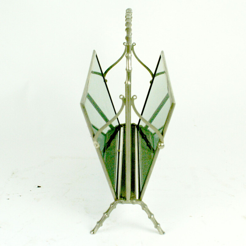 Vintage silver plated brass magazine rack by Maison Bagues, France 1960