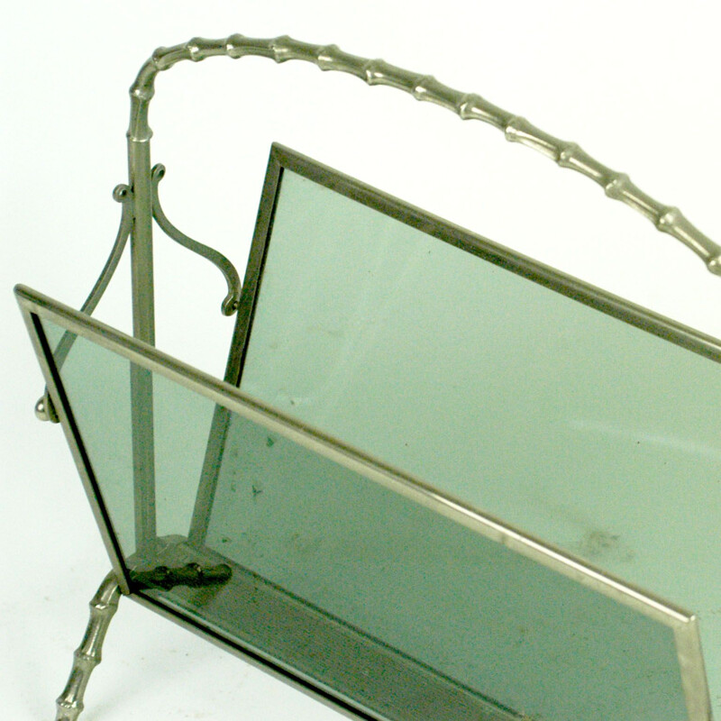 Vintage silver plated brass magazine rack by Maison Bagues, France 1960
