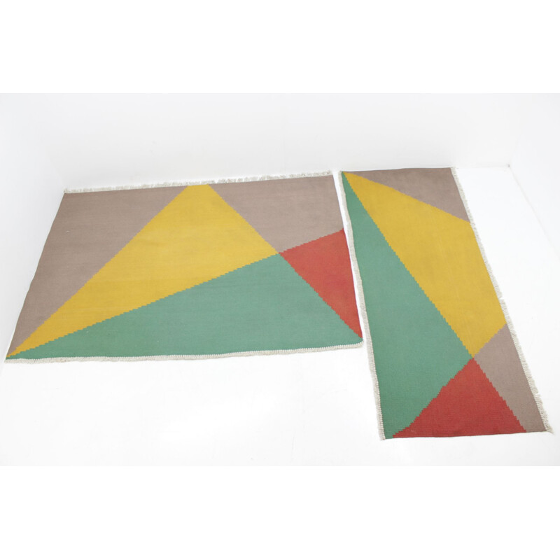 Vintage set of 2 geometric rugs