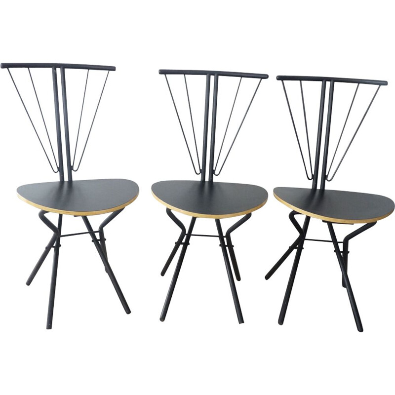 Set of 3 belgian black folding chairs - 1970s