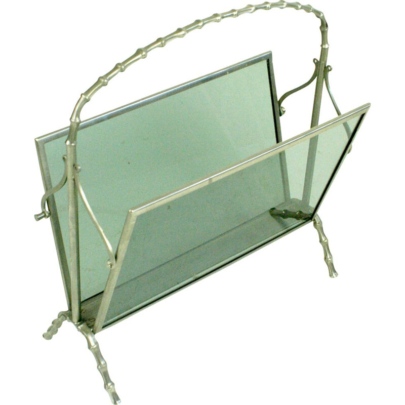 Vintage silver plated brass magazine rack by Maison Bagues, France 1960