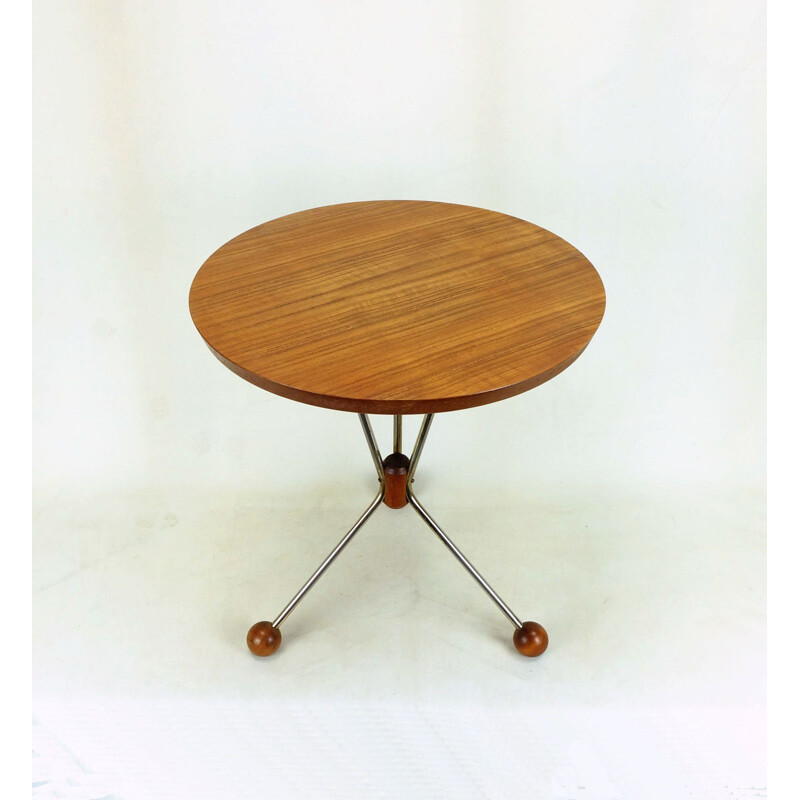 Vintage 3-legged side table in teak and metal