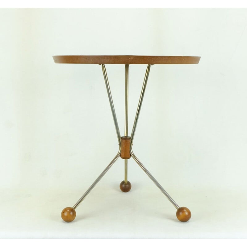Vintage 3-legged side table in teak and metal