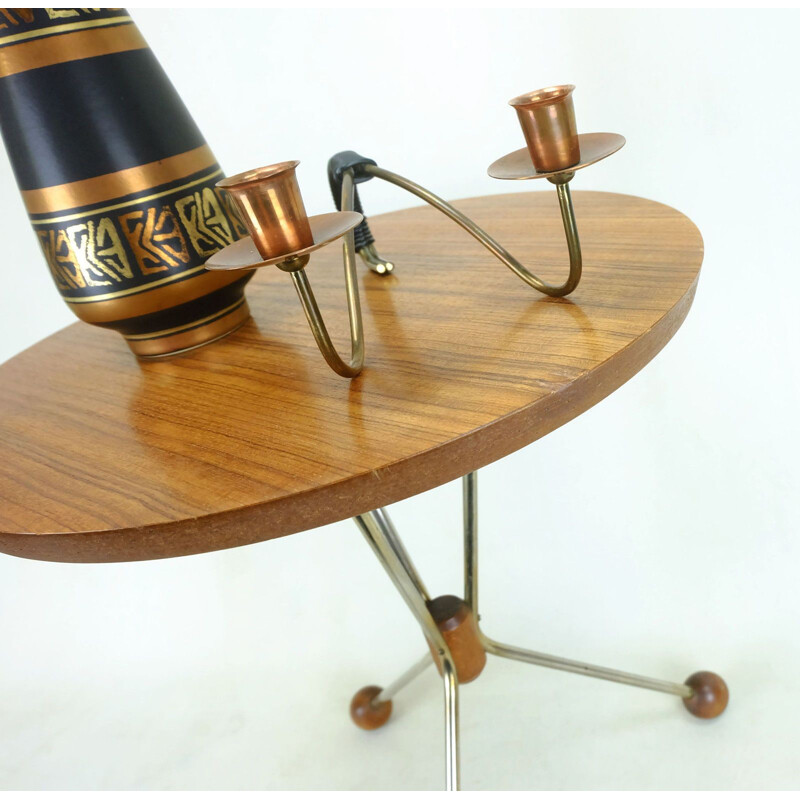 Vintage 3-legged side table in teak and metal