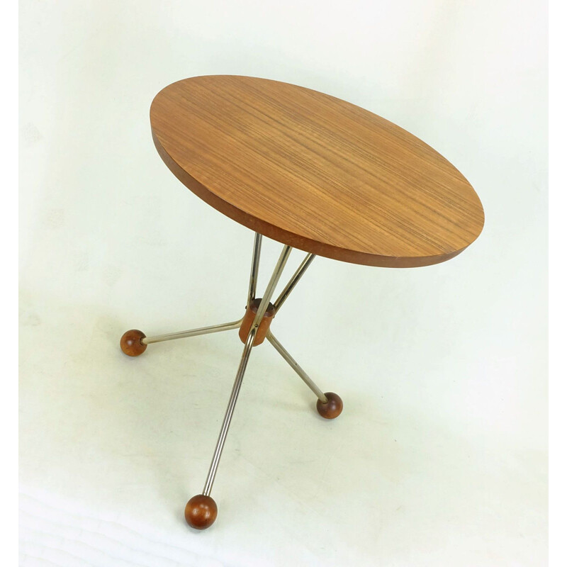 Vintage 3-legged side table in teak and metal