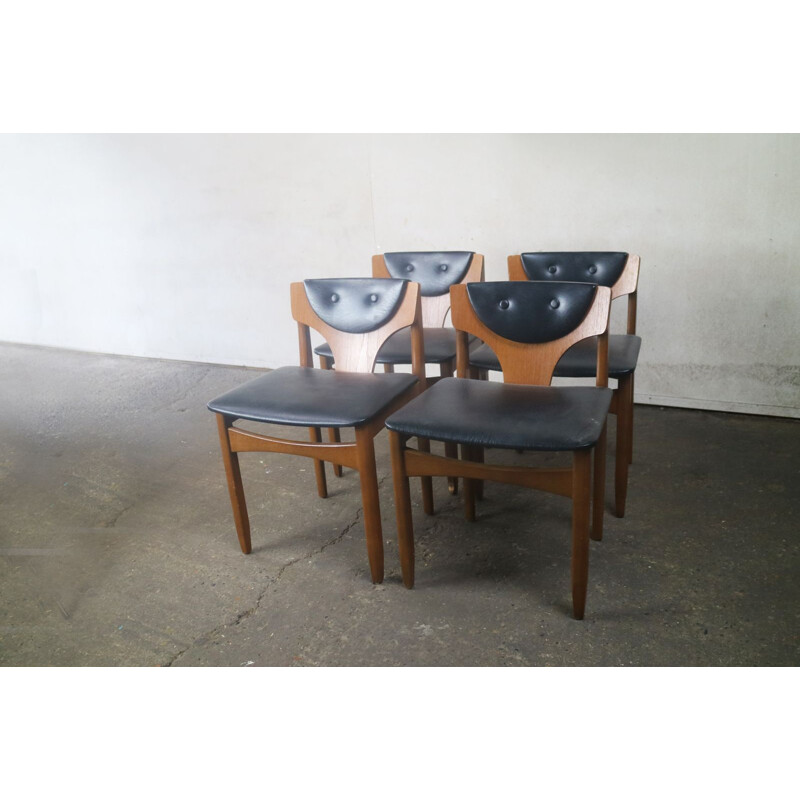 Set of 4 German Vintage dining chairs in black vinyl and teak