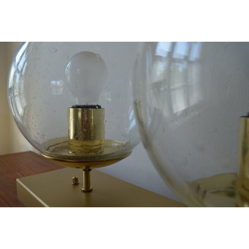 Vintage messing en glazen plafondlamp van Kamenicky Senov