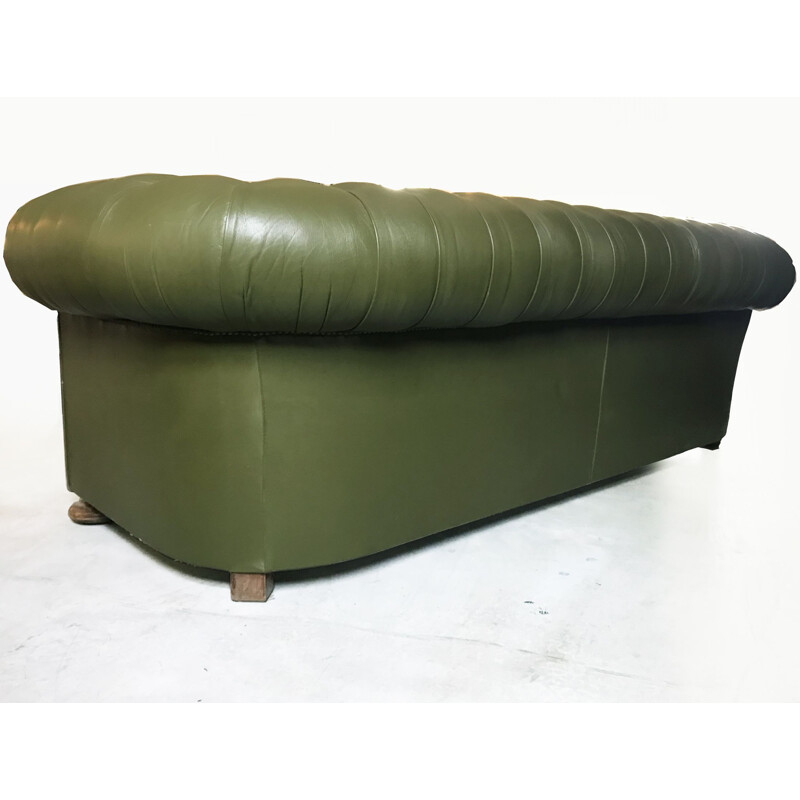 Vintage green 3-seater sofa in leather