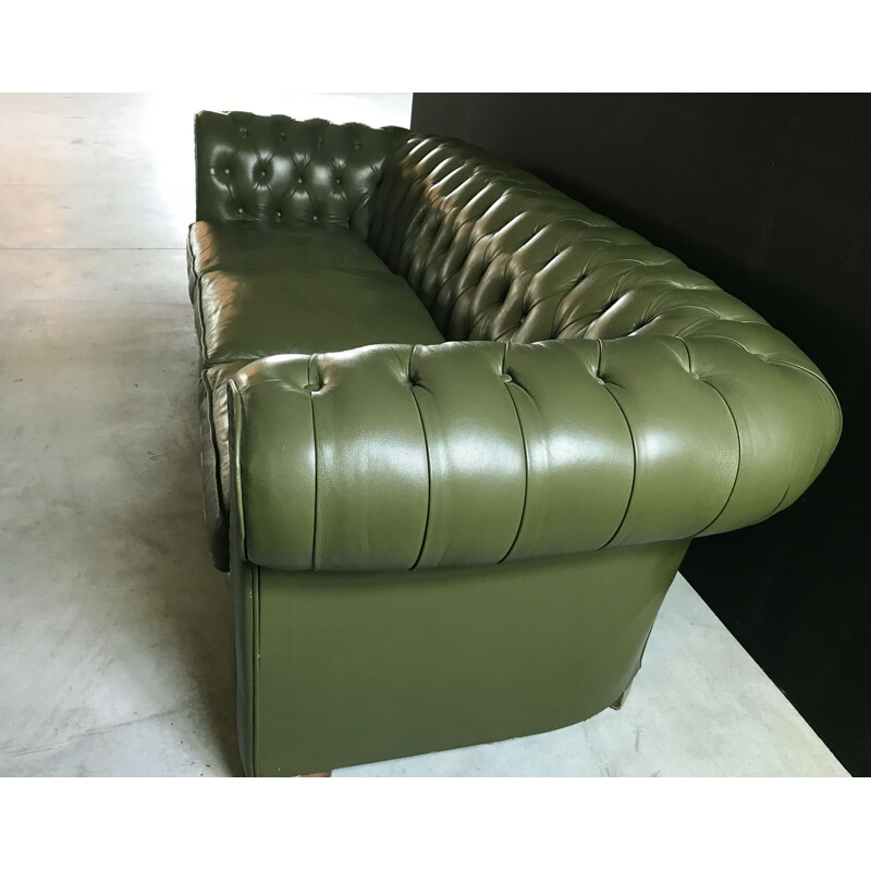 Vintage green 3-seater sofa in leather