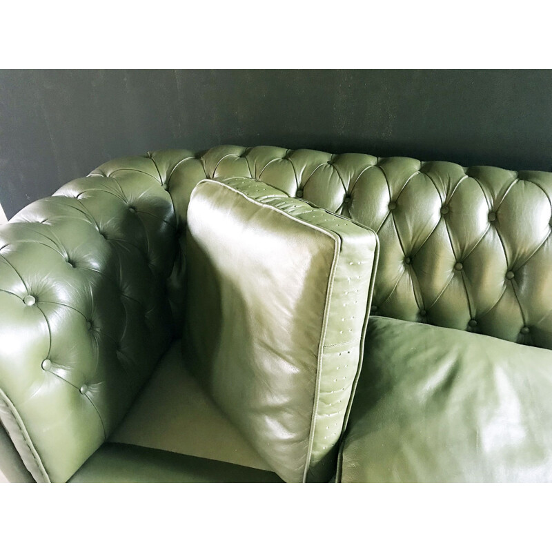 Vintage green 3-seater sofa in leather