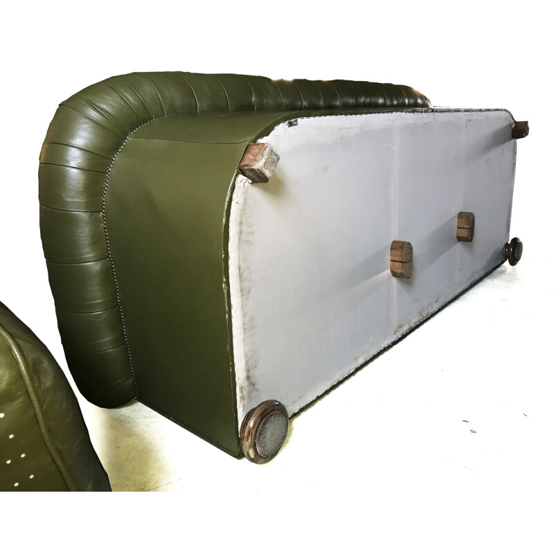 Vintage green 3-seater sofa in leather