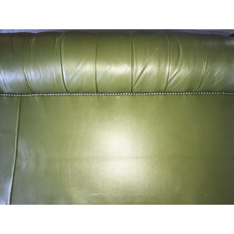 Vintage green 3-seater sofa in leather