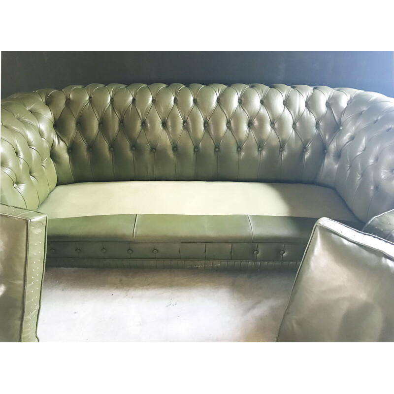Vintage green 3-seater sofa in leather