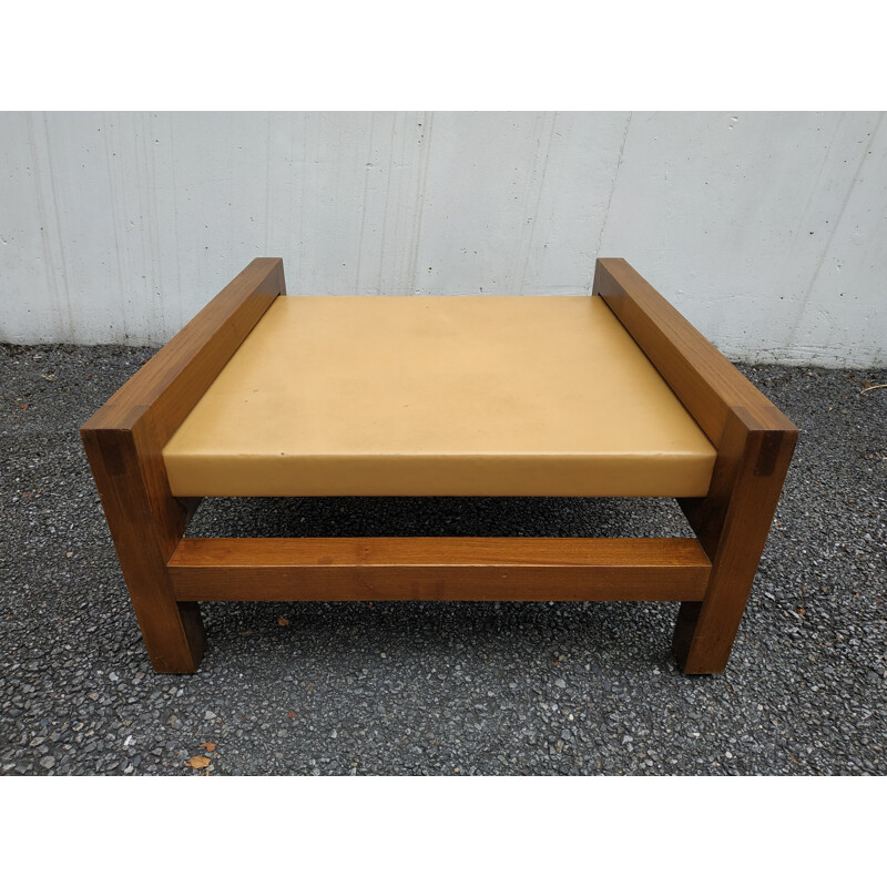 Table basse Vintage en bois et simili cuir
