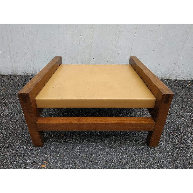 Vintage coffee table in wood and faux leather