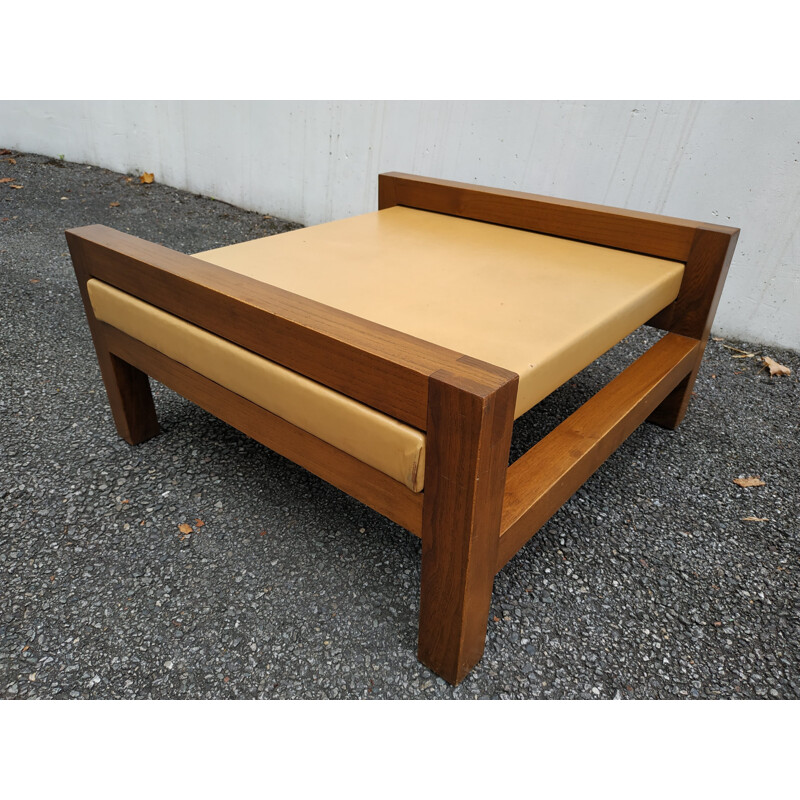 Vintage coffee table in wood and faux leather