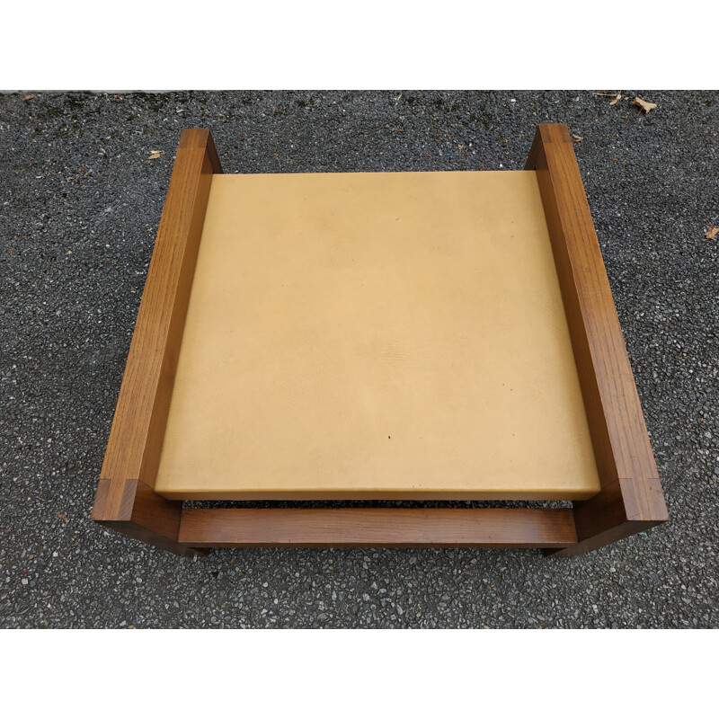Table basse Vintage en bois et simili cuir